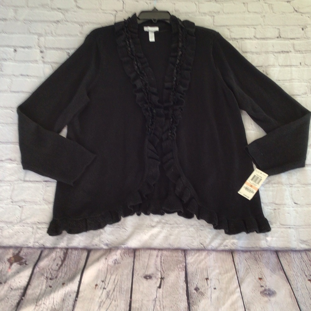 Charter club NWT women’s ruffle deep‎ black combo cardigan sweater size 2X